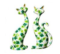 TUKRKRS Valentine's Day Painted Resin Cat Ornaments Set of 2 Cute Feline Sculpture Artistic Animal Statue Decoration Gift for Cat Lovers Mom Women Aesthetic Room Decor(Green)