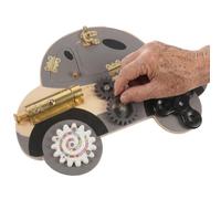 TUKRKRS Vehicle-Themed Wooden Fidget Panel for Adults, 9 x 11.8 Inches Activity Board with Latch, Bell, Switch, Gear, Spinner, Ball Bearing - Hand-Eye Coordination Tool