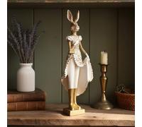 TUKRKRS Vintage Easter Bunny Figurine Resin Statue - 12.8" Tall Standing Rabbit Couple Decor in Formal Wear, Rustic Country Animal Sculpture for Tabletop, Mantel & Living Room(Tuxedo Bunny (Female))