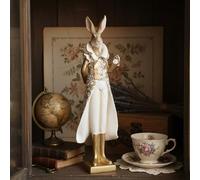 TUKRKRS Vintage Easter Bunny Figurine Resin Statue - 12.8" Tall Standing Rabbit Couple Decor in Formal Wear, Rustic Country Animal Sculpture for Tabletop, Mantel & Living Room(Tuxedo Bunny (Male))