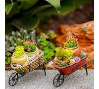 TUKRKRS Vintage Iron Trolley Plant Stand with Deep Red Flower Pot - Retro Home Décor, Indoor Plant Pots & Planter for Plants, Rustic Cart Style Garden Accessory(Multi-Colored)