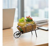 TUKRKRS Vintage Iron Trolley Plant Stand with Deep Red Flower Pot - Retro Home Décor, Indoor Plant Pots & Planter for Plants, Rustic Cart Style Garden Accessory(Yellow)