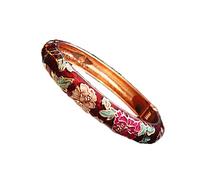 TUKRPQMRI Brazalete con bisagras de resorte con flores y esmalte cloisonné for mujer, joyería artesanal tradicional étnica china/526(Burgundy)
