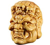TUKRPQMRI Colgante de estatua de cabeza de Buda de boj natural, patrón del zodiaco Fudo Mingwang tallado en madera maciza Natural/759(5CM)