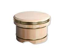 TUKRPQMRI Contenedor de almacenamiento de arroz de estilo japonés, cuenco de madera con tapa, con cuchara de madera + toalla de arroz/582(Yellow copper trim large 33cm)