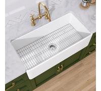 TUKTUK Fregadero blanco de granja de 36 pulgadas, fregadero de granja de arcilla refractaria delantal, fregadero de cocina de gran capacidad, fregadero de cerámica de porcelana de gran capacidad,