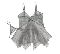 Tul de belleza translúcido para mujer elegante ensueño sexy lencería body entrepierna abierta bordado delgado body doll ropa interior floral encaje ropa interior, gris, Talla única