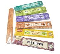 Tulasi Nag Champa - Juego de 6 varillas de incienso con quemador de madera JRose, 15 g cada una, fragancias mixtas, vainilla, jazmín, lavanda, canela, arruda y nag champa clásico, juego de regalo de