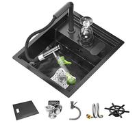 TULAZOU Fregadero de cocina, 45 x 38 cm, invisible, empotrable, fregadero de cocina, fregadero de acero inoxidable, lavabo con grifo elevador extensible y función de lavado de vasos.