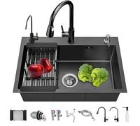 Tulazou Fregadero de cocina negro mate, acero inoxidable 304, 80 x 45 cm, fregadero empotrado con grifo/dispensador de jabón/grifo de agua potable (80 x 50 cm)