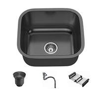 TULAZOU Fregadero gris oscuro, 40 x 38 cm, acero inoxidable, empotrado, rectangular, fregadero de bar