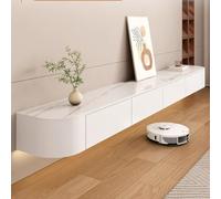 TULAZOU Mueble de TV, Ancho 220 cm, Mueble de TV Suspendido, Mueble Moderno para Sala de Estar (Blanco + Piedra sinterizada)