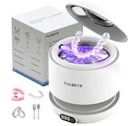 Tulbeys Limpiador ultrasónico 45 kHz + 2 UV - Prótesis dentales, canalones, alineadores, joyas, pinceles - 4 modos, depósito de 220 ml extraíble de acero inoxidable, apagado automático