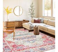 TuLdys Alfombra vintage para sala de estar, pasillo, cocina, 6 x 9 pies/72 x 108 pulgadas, alfombra tradicional multicolor bohemia de fácil cuidado con 4 piezas de agarre para alfombra