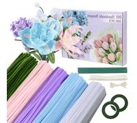 Tulip Bouquet - Juego de limpiador de pipas (400 unidades, para manualidades, ramo de arte, 4 colores, con 20 hilos verdes, cinta adhesiva, colorido)