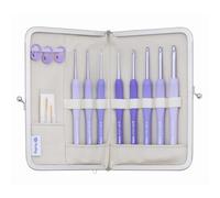 Tulip Etimo Murasaki Set de Ganchillos - 8 Ganchillos de Aluminio con Empuñadura Suave (2.00-6.00mm), Mango Ergonómico, Agujas para Lana y Marcadores de Puntos, Púrpura - 1 Set