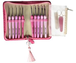 Tulip Etimo Rose Crochet Hook Set-10 Hooks/Scissors/Yarn Needles/Case