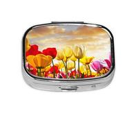 Tulip Flower Sunset,Meta Pastillero de 2 compartimentos, organizador portátil