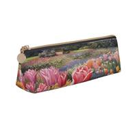 Tulip Garden - Estuche de piel para lápices de gran capacidad, con cremallera, para escuela, viajes, maquillaje