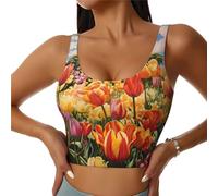 Tulip Garden Print - Chaleco deportivo para mujer, ligero y transpirable, para entrenamiento, fitness, moda, Negro, XXL Corto
