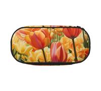 Tulip Garden Print - Estuche portátil para lápices, espacioso estuche para bolígrafos, suministros escolares, almacenamiento de maquillaje, Black, Talla única, Organizador de bolsas