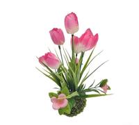 Tulipán artificial en maceta con musgo, flores falsas rosas de 23 cm para decoración del hogar, adorno realista de mesa de primavera y Pascua, planta sintética de plástico sin mantenimiento