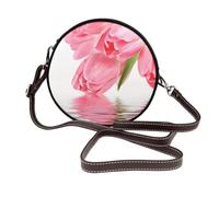 Tulipán con efecto agua, flor fresca y encantadora de color rosa.,Bolso de hombro de piel sintética, bolso cruzado redondo - Bolso circular para mujer