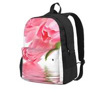 Tulipán con efecto agua, flor fresca y encantadora de color rosa.,Mochila con bolsillos, mochila informal para el día a día, resistente al agua, ideal para la escuela, viajes