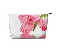 Tulipán con Efecto de Agua, Flor Fresca y Encantadora Rosa,Neceser de Pana, Neceser de Maquillaje portátil, Neceser de Viaje