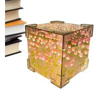 Tulipán Cubo de Espejo con Luz De Flores Infinito - Lámpara De Cabecera, Decoración De Escritorio (se Requiere Ensamblaje) (Pink 16 flowers)