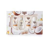 Tulipán Negro - Estuche Coco Pure White, Colonia 50 ml + Loción Corporal 75 ml + Gel de Baño 75 ml + Desodorante Spray 50 ml, Fragancia Dulce y Tropical