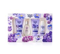 Tulipán Negro - Estuche Sweet Violeta, Colonia 50 ml + Loción Corporal 75 ml + Gel de Baño 75 ml + Desodorante Spray 50 ml, Fragancia Floral Dulce