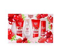 Tulipán Negro - Fresa y Cereza, Estuche de regalo Unisex, Colonia 50 ml + Loción Corporal 75 ml + Gel de Baño 75 ml + Desodorante Spray 50 ml, Fragancia Dulce y Fresca de Larga Duración