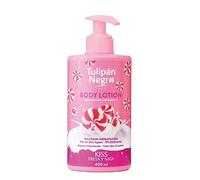 Tulipán Negro Loción Corporal con dosificador Fresa y Nata, máxima hidratación 400 ml, intensamente perfumada y para todo tipo de pieles