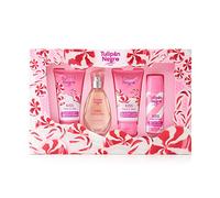 Tulipán Negro - Fresa y Nata, Estuche de Regalo Unisex, Colonia 50 ml + Loción Corporal 75 ml + Gel de Baño 75 ml + Desodorante Spray 50 ml, Aroma Dulce de Larga Duración