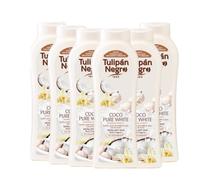 Tulipán Negro - Gel de Baño Coco Pure White, Nutritivo e Hidratante, Gel de Ducha con Fragancia a Coco, 650 ml (Pack 6 unidades)