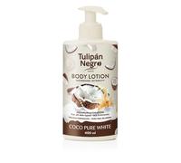 Tulipán Negro Loción Corporal con dosificador Coco Pure White, máxima hidratación 400 ml, intensamente perfumado y para todo tipo de pieles