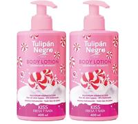 Tulipán Negro Loción Corporal con dosificador Fresa y Nata, máxima hidratación 400 ml, intensamente perfumada y para todo tipo de pieles (Paquete de 2)