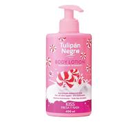 Tulipán Negro Loción Corporal con dosificador Fresa y Nata, máxima hidratación 400 ml, intensamente perfumada y para todo tipo de pieles