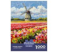 Tulipán Puzzle 1000 Piezas Flores Molino de Viento - Reto Mindful para Expertos, Acabado Mate, Regalo Ideal, 52x38cm/1000pcs