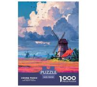 Tulipán Rompecabezas 1000 Piezas Flores Molino de Viento - Arte Premium para Coleccionar, Montaje Gratificante, Decoración, 70x50cm/1000pcs