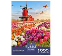 Tulipán Rompecabezas 1000 Piezas Flores Molino de Viento - Ideal para Tardes En Familia, Corte Láser Preciso, Decoración Elegante, 38x26cm/1000pcs