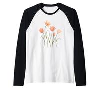 Tulipanes Acuarela Flores Primavera Botánica Jardín Floral Natur Camiseta Manga Raglan