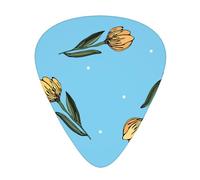 Tulipanes amarillos dibujados a mano,12 púas de guitarra, 3 grosores diferentes para guitarra acústica, bajo y ukelele