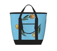 Tulipanes amarillos dibujados a mano,Bolsas de almuerzo de gran capacidad, bolsa de mano térmica para mujeres, hombres, trabajo, picnic, viajes.