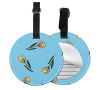 Tulipanes amarillos dibujados a mano,Etiquetas de equipaje de cuero sintético con nombre, etiquetas de viaje duraderas, 2 unidades