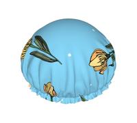 Tulipanes amarillos dibujados a mano,Gorro de ducha, gorro de noche, gorro de baño elástico impermeable de doble capa, reutilizable para el cabello.