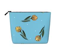 Tulipanes Amarillos Dibujados a Mano,Neceser de Maquillaje de imitación Lino, Neceser de Viaje portátil