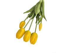 Tulipanes artificiales de tacto real, paquete de 10, flores falsas de polietileno de 42 cm para decoración del hogar, jardín, boda, arreglos florales artificiales realistas (amarillo)
