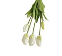 Tulipanes artificiales, tulipanes artificiales de polietileno de tacto real de 42 cm para decoración del hogar, jardín e interiores, flores de plástico suave realistas, paquete de 10 tallos (blanco